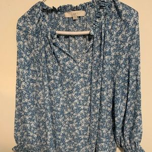 Loft Blue & White Patterned Blouse